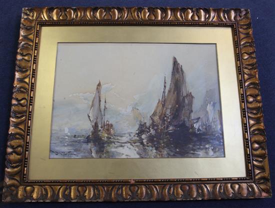 Frank Wasley (1848-1934) Barges off the coast 15 x 21in.